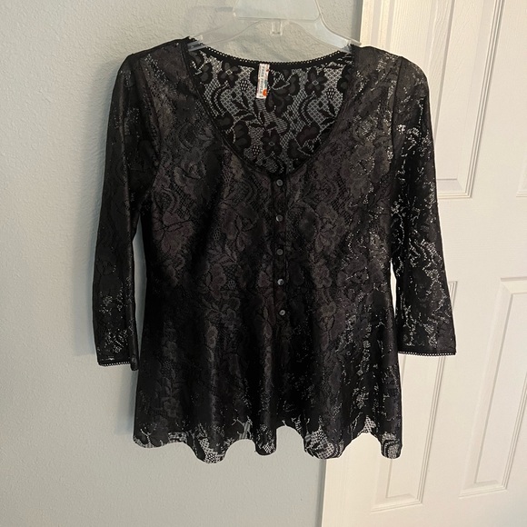 New free people black lace top iridescence blouse size small peplum style - Picture 4 of 9
